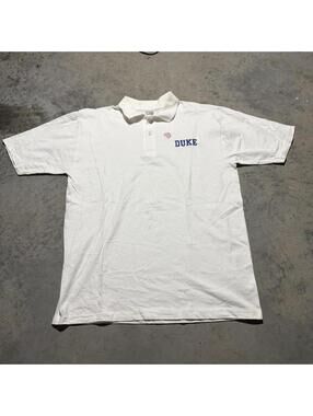 Vintage 90s Duke University Polo Shirt White USA Made Large NOS